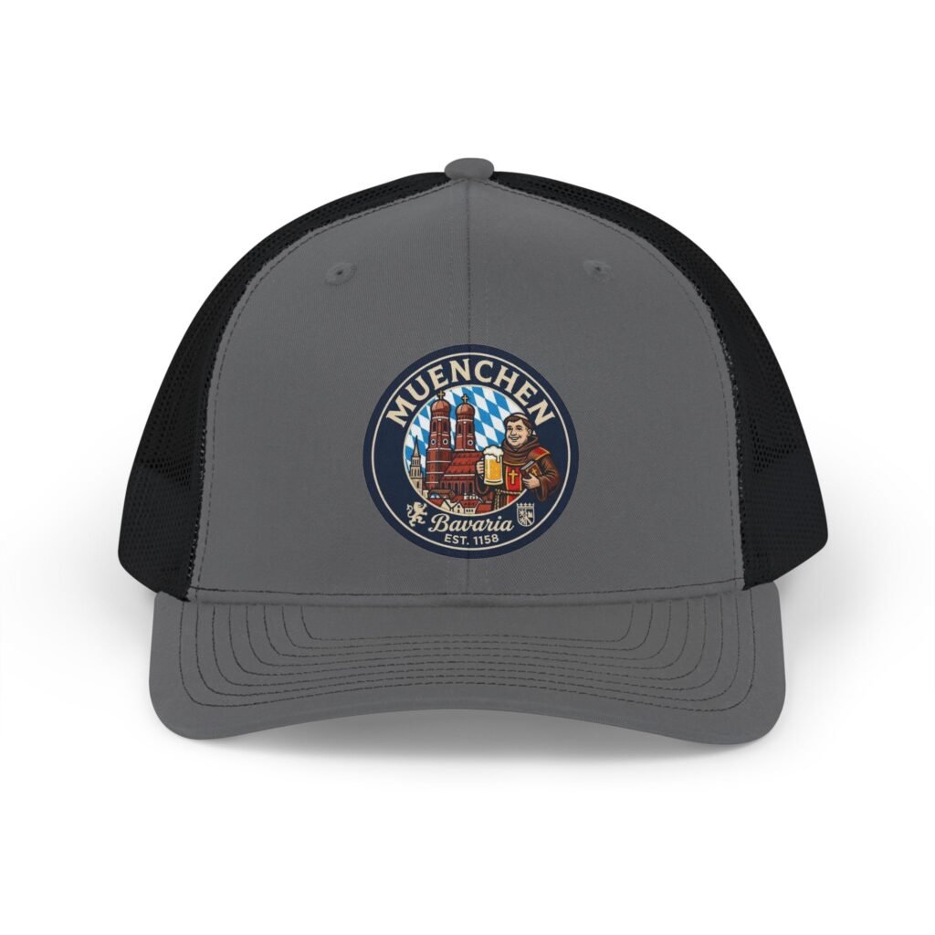 München Vintage Beer Badge Snapback Trucker Cap Lovers of Munich Hat with Unique DTF Badge Design