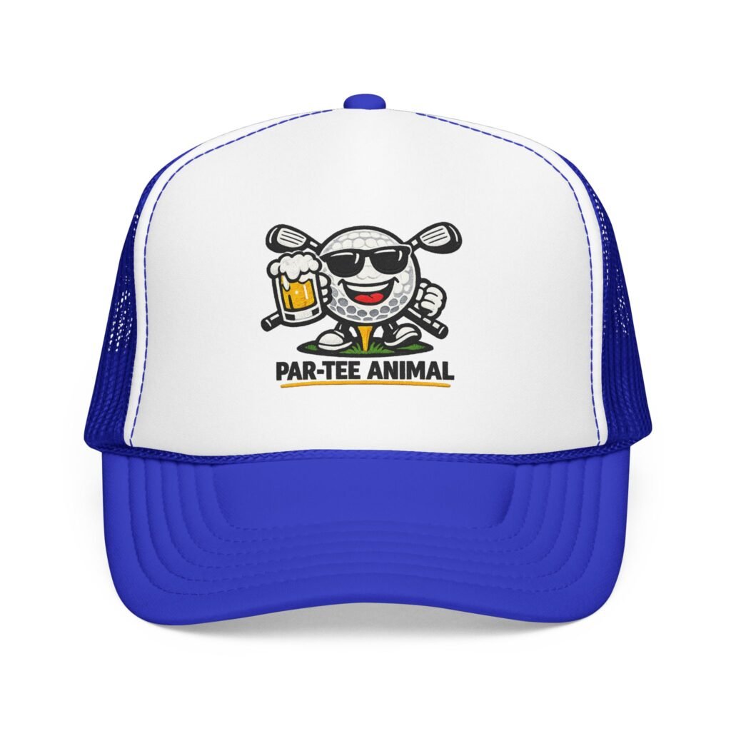 Par Tee Animal Trucker Hat Foam - Beer Golf Ball Mascot Foam Mesh Cap Hatoberfest Golf design series